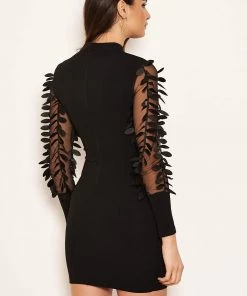 AX Paris Black Leaf Mesh Sleeve Bodycon Dress Dresses