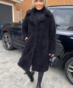 AX Paris Black Long Line Teddy Faux Fur Coat