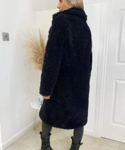 AX Paris Black Long Line Teddy Faux Fur Coat
