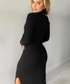 AX Paris Black Long-line Roll Neck Knitted Dress Dresses