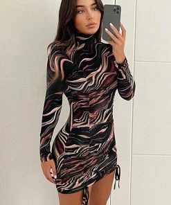 AX Paris Black Marble Printed Long Sleeve Dress Dresses