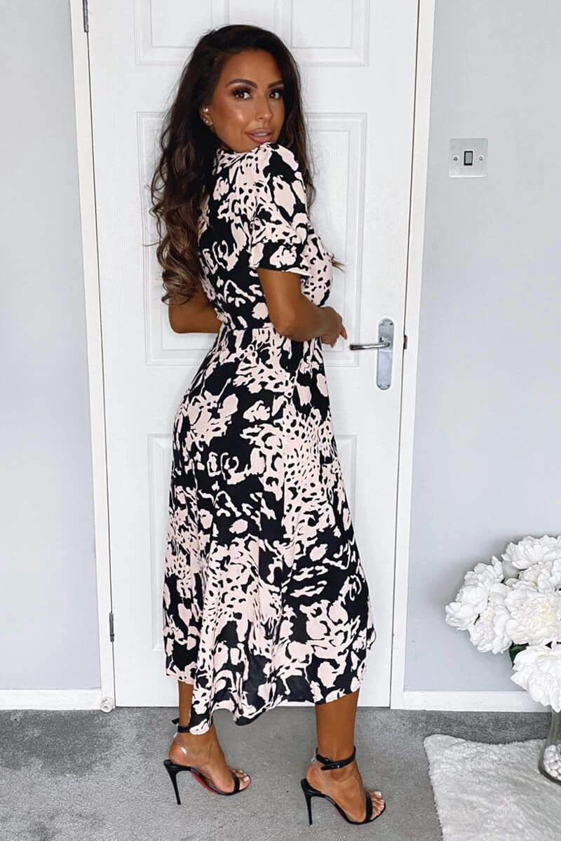 AX Paris Dresses Black Nude Abstract Print Wrap Midi Dress 3 AX Paris Dresses Black Nude Abstract Print Wrap Midi Dress