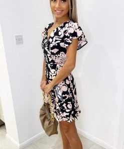 AX Paris Jumpsuits And Playsuits Black Nude Abstract Print Wrap Over Dress