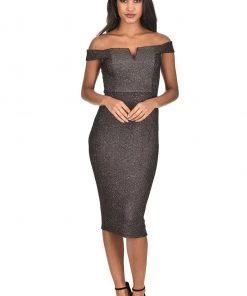 AX Paris Black Off The Shoulder Sparkle Midi Dress Dresses