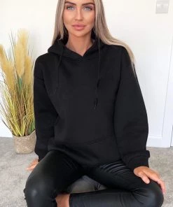 AX Paris Black Oversized Hoodie Tops