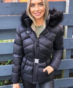 AX Paris Black Padded Belted Puffer Jacket Coats & Jackets