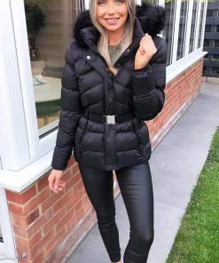AX Paris Black Padded Belted Puffer Jacket Coats & Jackets 10 AX Paris Black Padded Belted Puffer Jacket Coats & Jackets