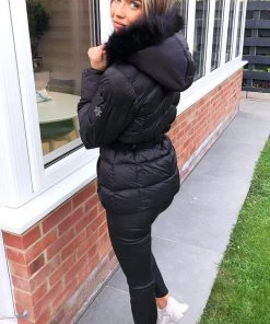 AX Paris Black Padded Belted Puffer Jacket Coats & Jackets 11 AX Paris Black Padded Belted Puffer Jacket Coats & Jackets