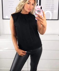 AX Paris Tops Black Padded Shoulder Sleeveless Blouse