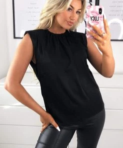 AX Paris Tops Black Padded Shoulder Sleeveless Blouse