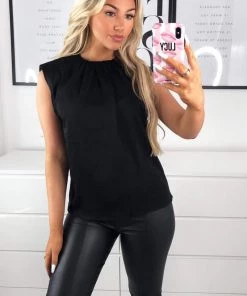 AX Paris Tops Black Padded Shoulder Sleeveless Blouse