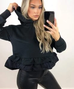 AX Paris Tops Black Peplum Hoodie