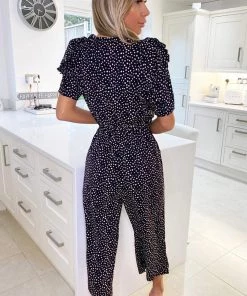 AX Paris Black Pink Polka Dot Pleat Sleeve Jumpsuit 8 AX Paris Black Pink Polka Dot Pleat Sleeve Jumpsuit