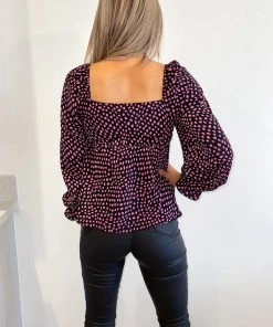 AX Paris Black Pink Spotted Milkmaid Long Sleeve Top