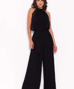 AX Paris Jumpsuits And Playsuits Black Pleated Choker Neck Jumpsuit