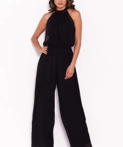 AX Paris Jumpsuits And Playsuits Black Pleated Choker Neck Jumpsuit