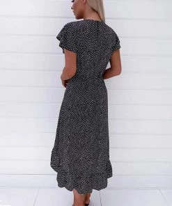 AX Paris Black Polka Dot Ruffle Wrap Midi Dress Dresses