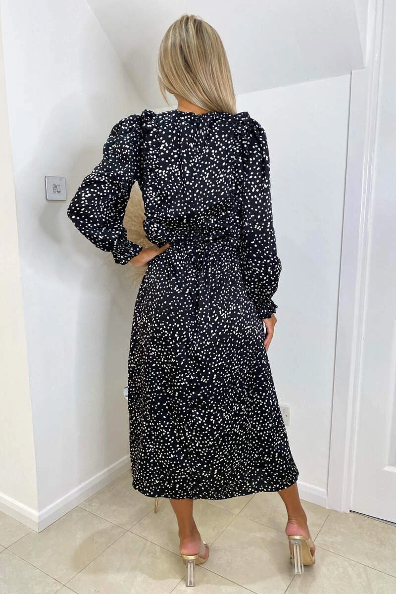 AX Paris Dresses Black Printed Frill Front Midi Dress 4 AX Paris Dresses Black Printed Frill Front Midi Dress