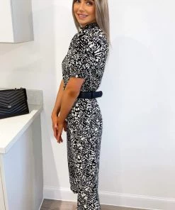 AX Paris Black Printed High Neck Wide Leg Jumpsuit Jumpsuits And Playsuits