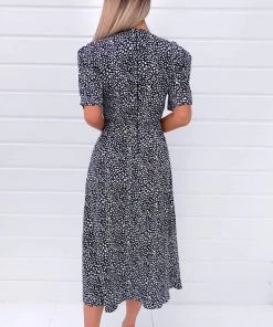 AX Paris Black Spotty Wrap Over Split Midi Dress