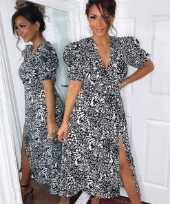 AX Paris Black Printed Split Leg Midi Dress