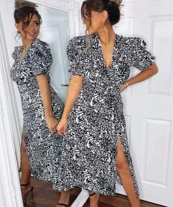 AX Paris Black Printed Split Leg Midi Dress 9 AX Paris Black Printed Split Leg Midi Dress