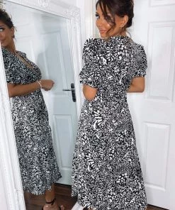 AX Paris Black Printed Split Leg Midi Dress 10 AX Paris Black Printed Split Leg Midi Dress