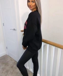 AX Paris Tops Black Red Lips Sweatshirt