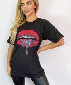 AX Paris Black Red Lips T-Shirt
