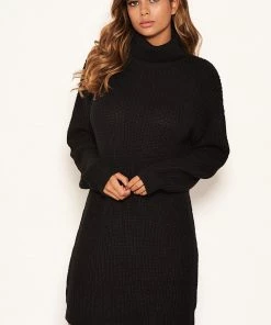 AX Paris Black Roll Neck Knit Jumper Dress