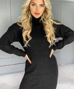 AX Paris Black Roll Neck Knit Jumper Dress