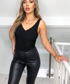 AX Paris Black Ruched Bodysuit