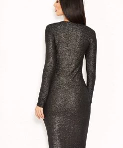 AX Paris Black Ruched Front Sparkle Dress Dresses