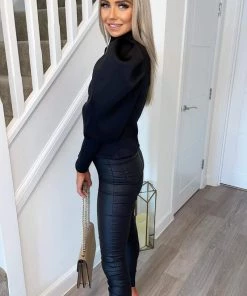 AX Paris Black Scuba Puff Sleeve Jacket