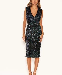 AX Paris Black Sequin Velvet V Neck Midi Dress