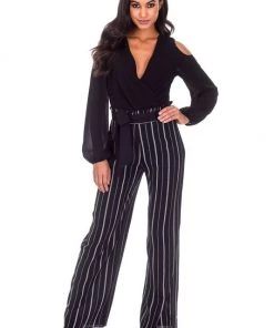 AX Paris Black Sleeved Plunge Bodysuit Tops