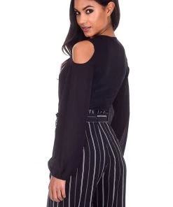 AX Paris Black Sleeved Plunge Bodysuit Tops