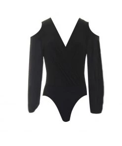 AX Paris Black Sleeved Plunge Bodysuit Tops