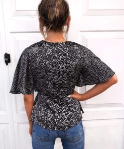 AX Paris Black Spotty Flared Blouse Tops