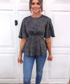 AX Paris Black Spotty Flared Blouse Tops
