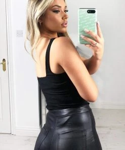 AX Paris Black Square Neck Basic Bodysuit Tops