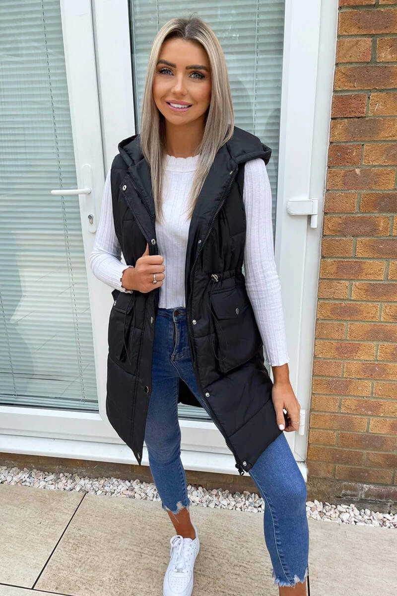 AX Paris Black Square Pocket Hooded Gilet 1 AX Paris Black Square Pocket Hooded Gilet