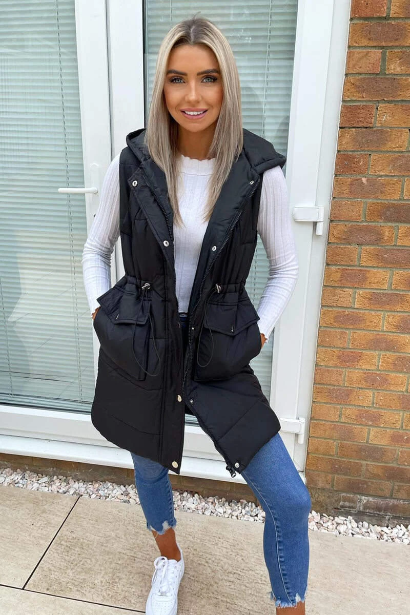 AX Paris Black Square Pocket Hooded Gilet 2 AX Paris Black Square Pocket Hooded Gilet