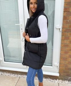 AX Paris Black Square Pocket Hooded Gilet 8 AX Paris Black Square Pocket Hooded Gilet