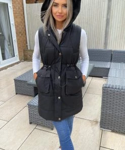 AX Paris Black Square Pocket Hooded Gilet 9 AX Paris Black Square Pocket Hooded Gilet