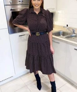 AX Paris Black Square Printed Button Up Swing Dress Dresses