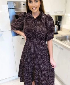 AX Paris Black Square Printed Button Up Swing Dress Dresses 8 AX Paris Black Square Printed Button Up Swing Dress Dresses