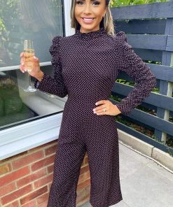 AX Paris Black Square Printed Ruched Sleeve Jumpsuit