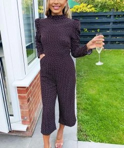 AX Paris Black Square Printed Ruched Sleeve Jumpsuit