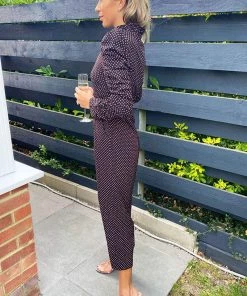 AX Paris Black Square Printed Ruched Sleeve Jumpsuit